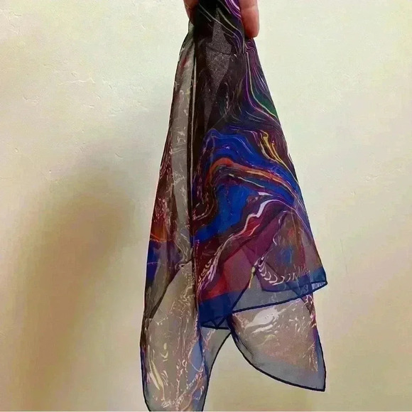 Square Polyester Sheer Head Wrap Neck Neckerchief Shawl Dye Color Pattern 21x21” - Picture 2 of 4